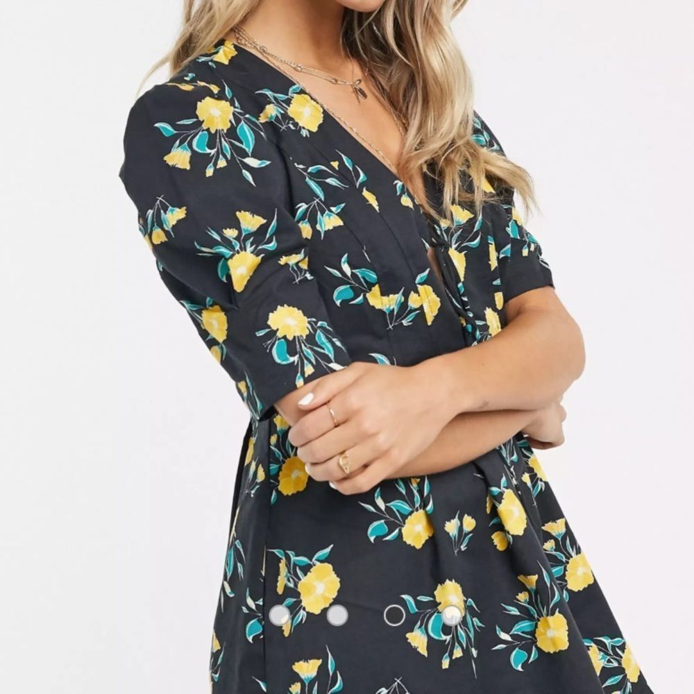 NWT Free People Adelle Floral Printed Mini Dress Tunic with Puff Short Sleeves - Picture 4 of 12